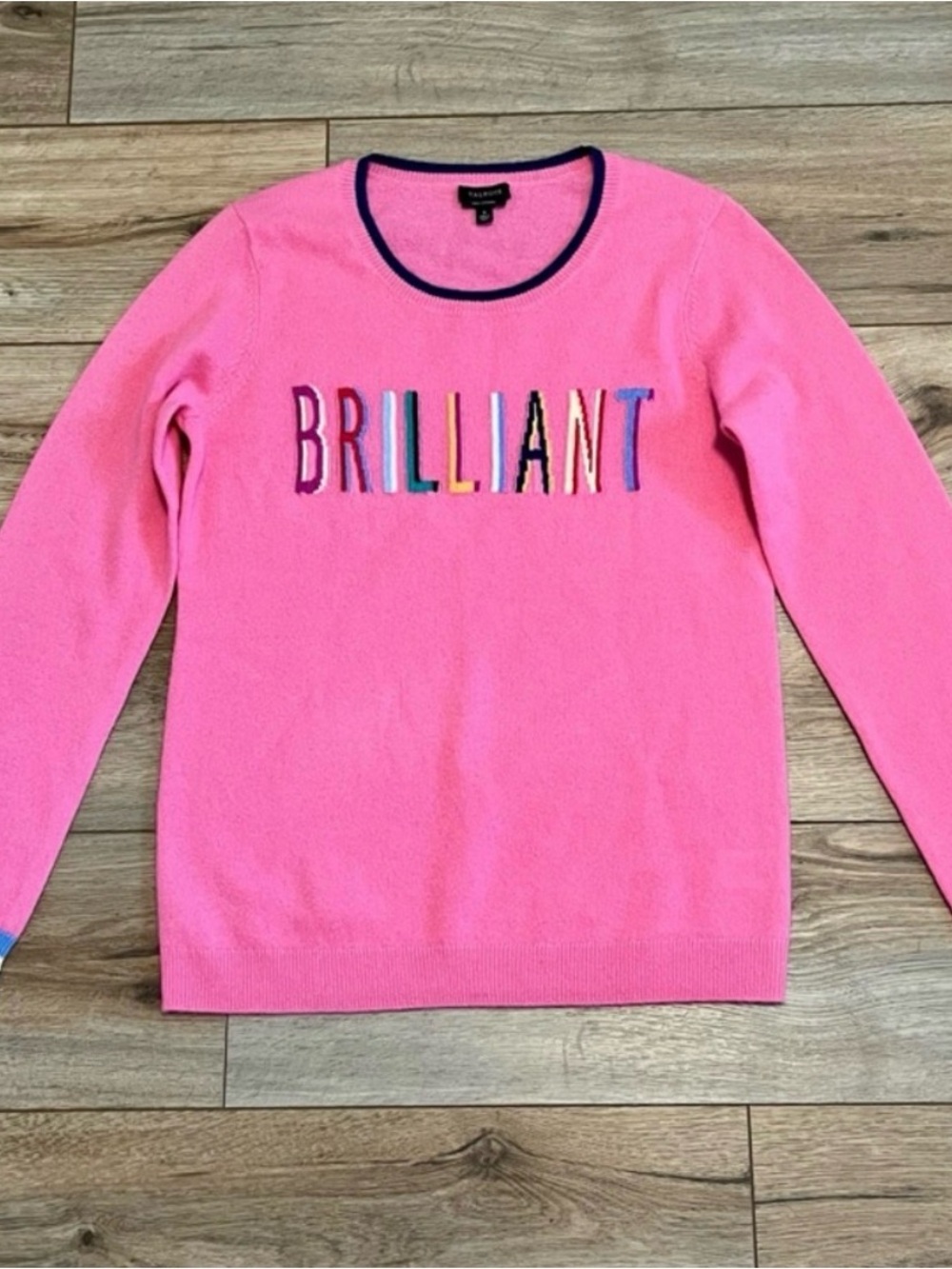 Talbots Hot Pink 'BRILLIANT' Crewneck Sweater with Multicolor Embroidery
